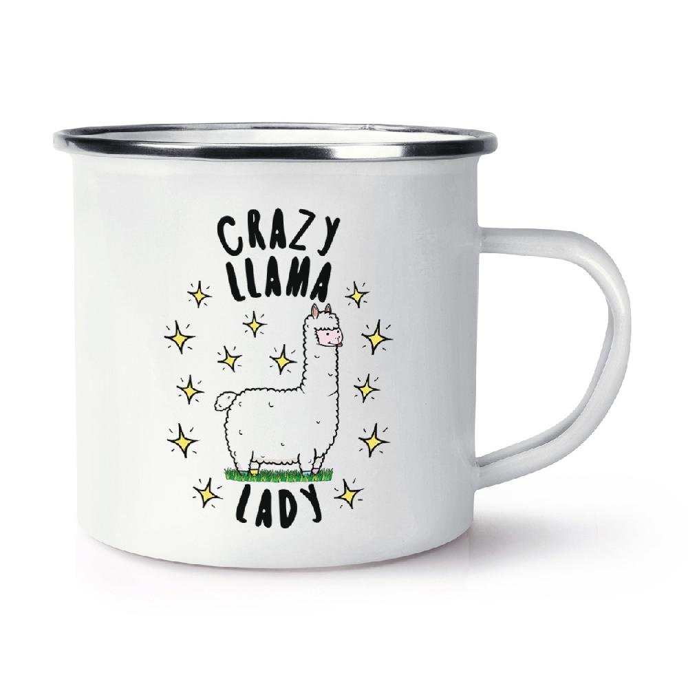 gift base Crazy Llama Lady Stars Retro Enamel Mug Cup