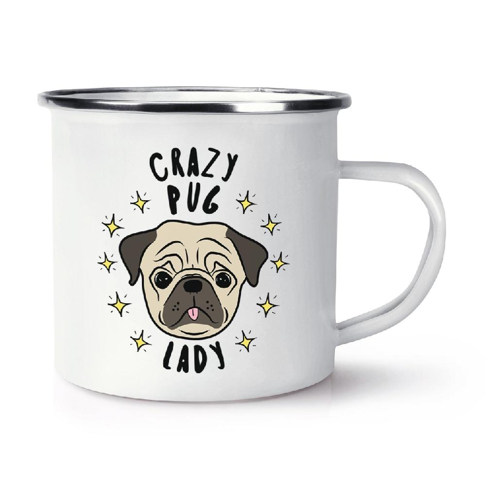 gift base Crazy Pug Lady Stars Retro Enamel Mug Cup