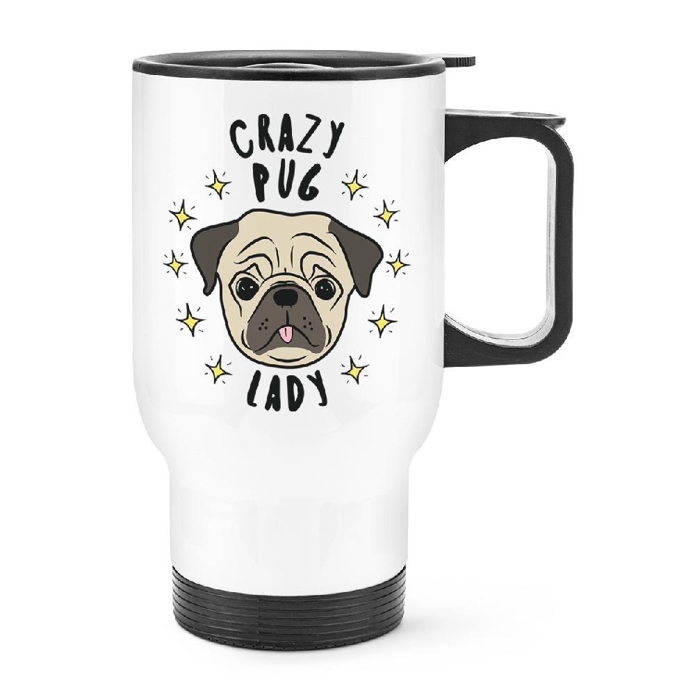 gift base Crazy Pug Lady Stars Travel Mug Cup With Handle