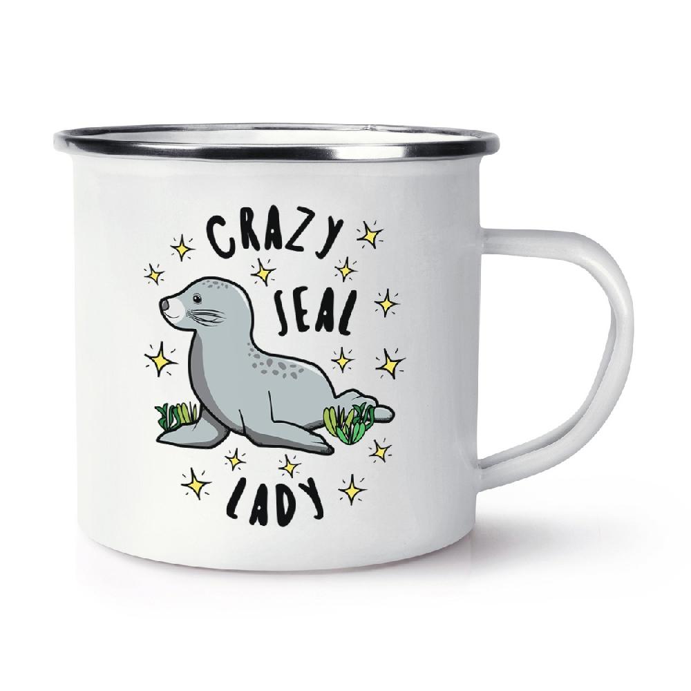 gift base Crazy Seal Lady Stars Retro Enamel Mug Cup