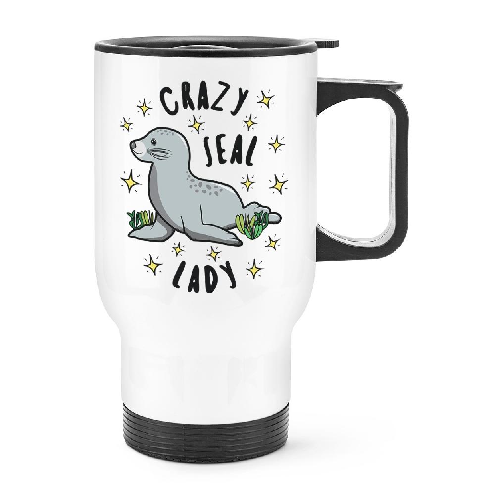 gift base Crazy Seal Lady Stars Travel Mug Cup With Handle