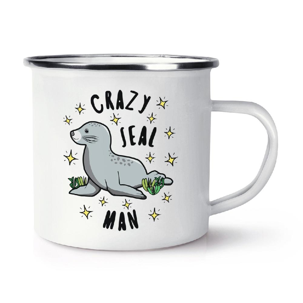 gift base Crazy Seal Man Stars Retro Enamel Mug Cup