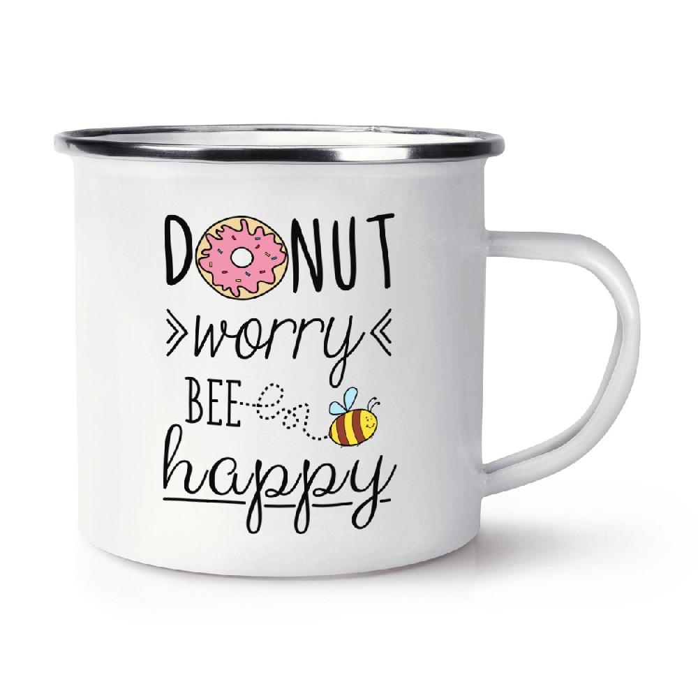 gift base Donut Worry Bee Happy Retro Enamel Mug Cup