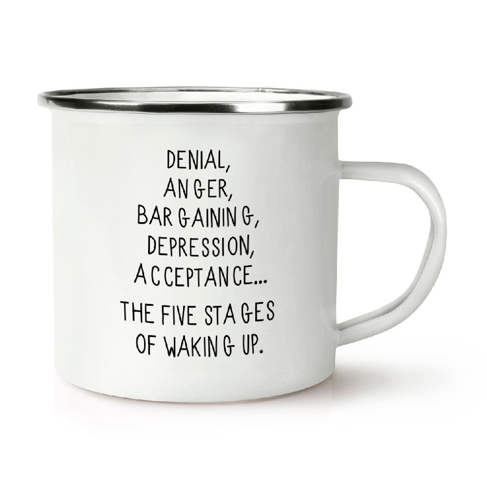 gift base Five Stages Of Waking Up Retro Enamel Mug Cup