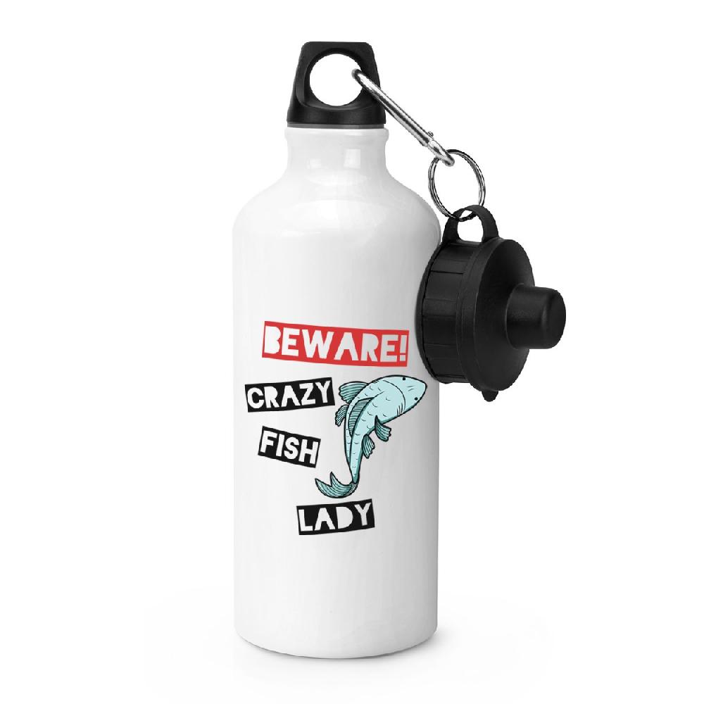 gift base Beware Crazy Fish Lady Sports Bottle