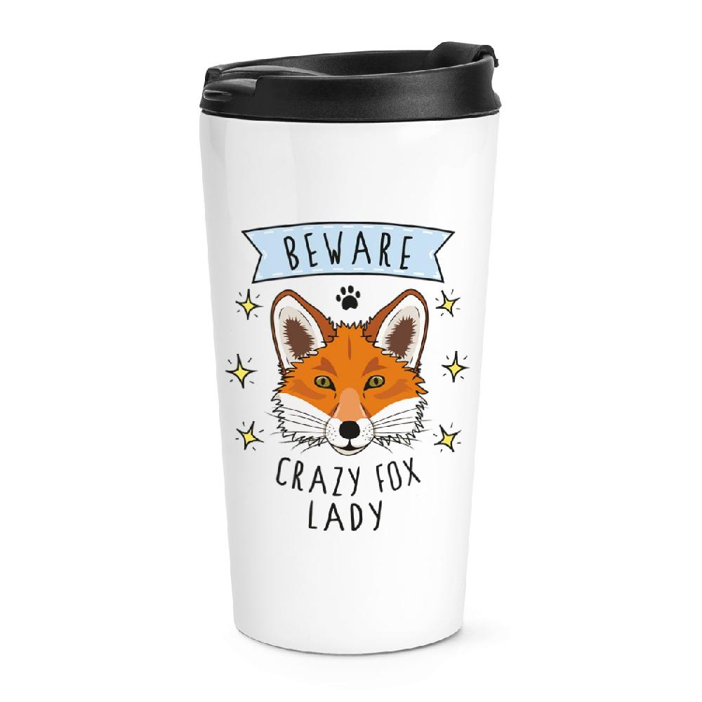 gift base Beware Crazy Fox Lady Travel Mug Cup