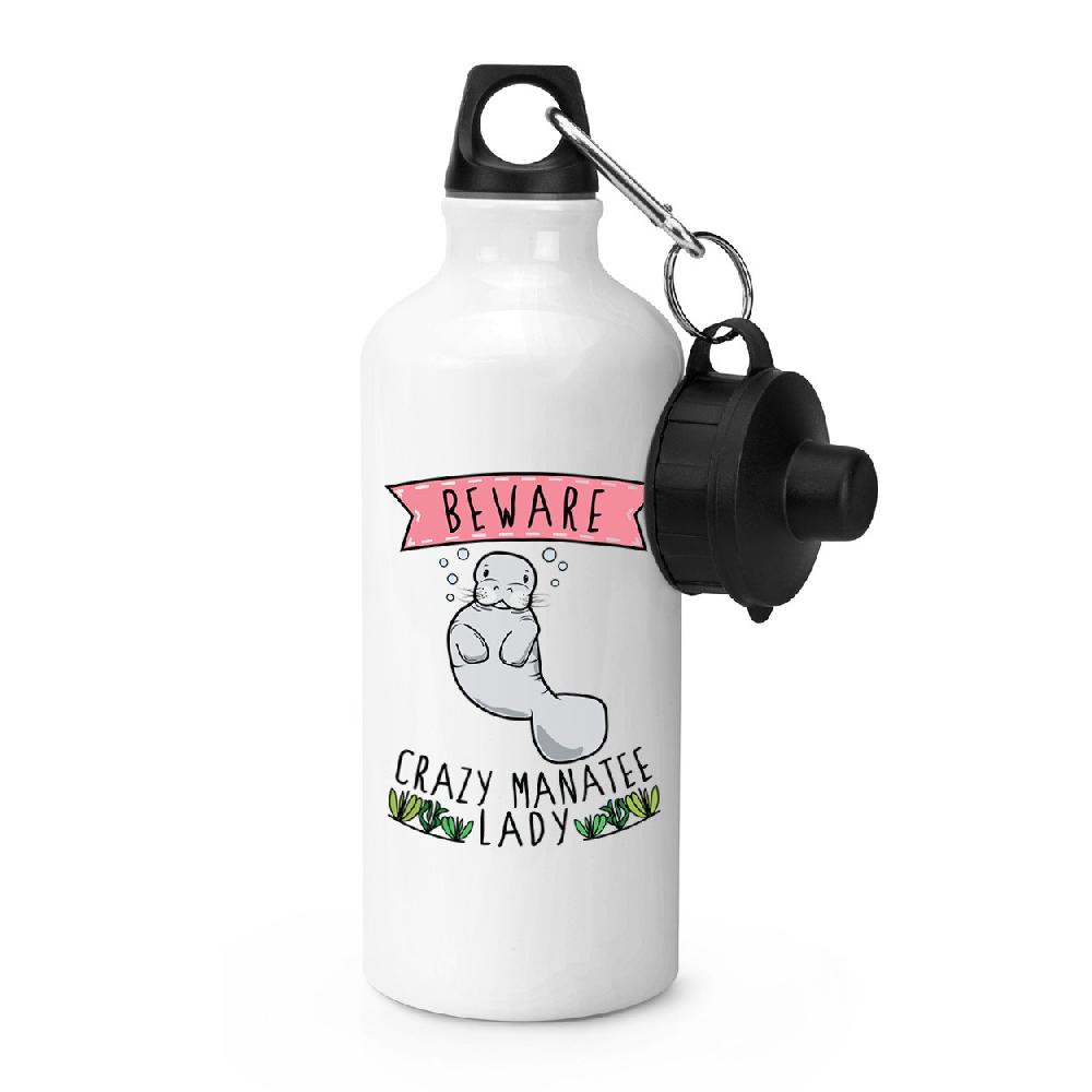 gift base Beware Crazy Manatee Lady Sports Bottle