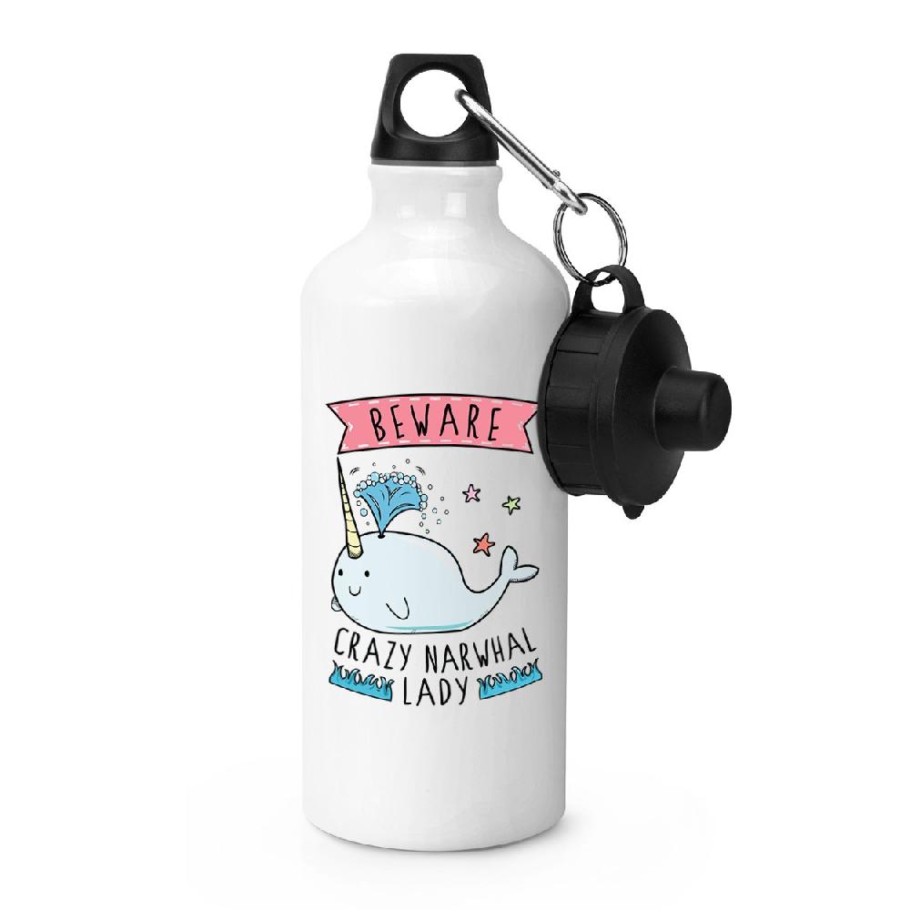 gift base Beware Crazy Narwhal Lady Sports Bottle
