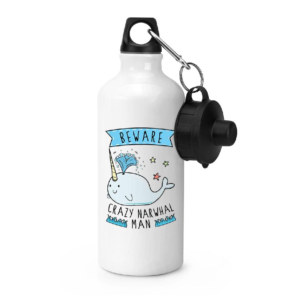 gift base Beware Crazy Narwhal Man Sports Bottle