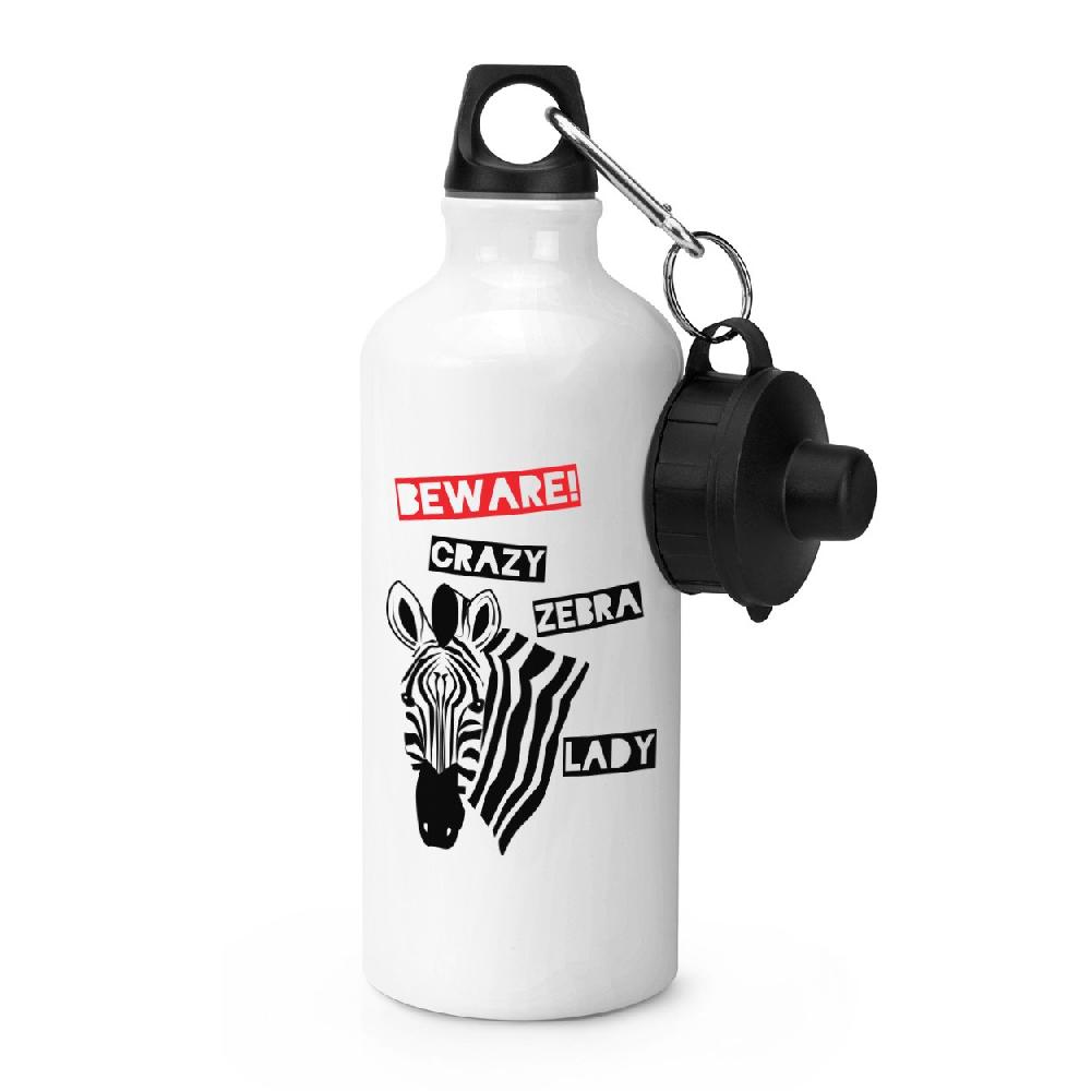 gift base Beware Crazy Zebra Lady Sports Bottle