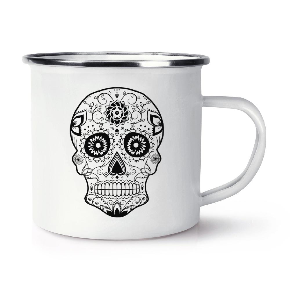 gift base Black Sugar Skull Retro Enamel Mug Cup