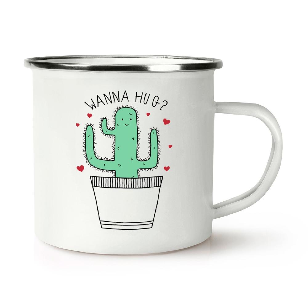gift base Cactus Wanna Hug Retro Enamel Mug Cup