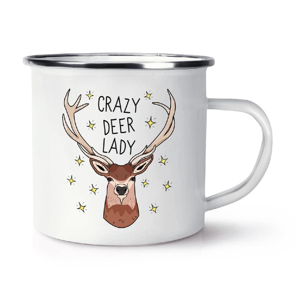 gift base Crazy Deer Lady Retro Enamel Mug Cup
