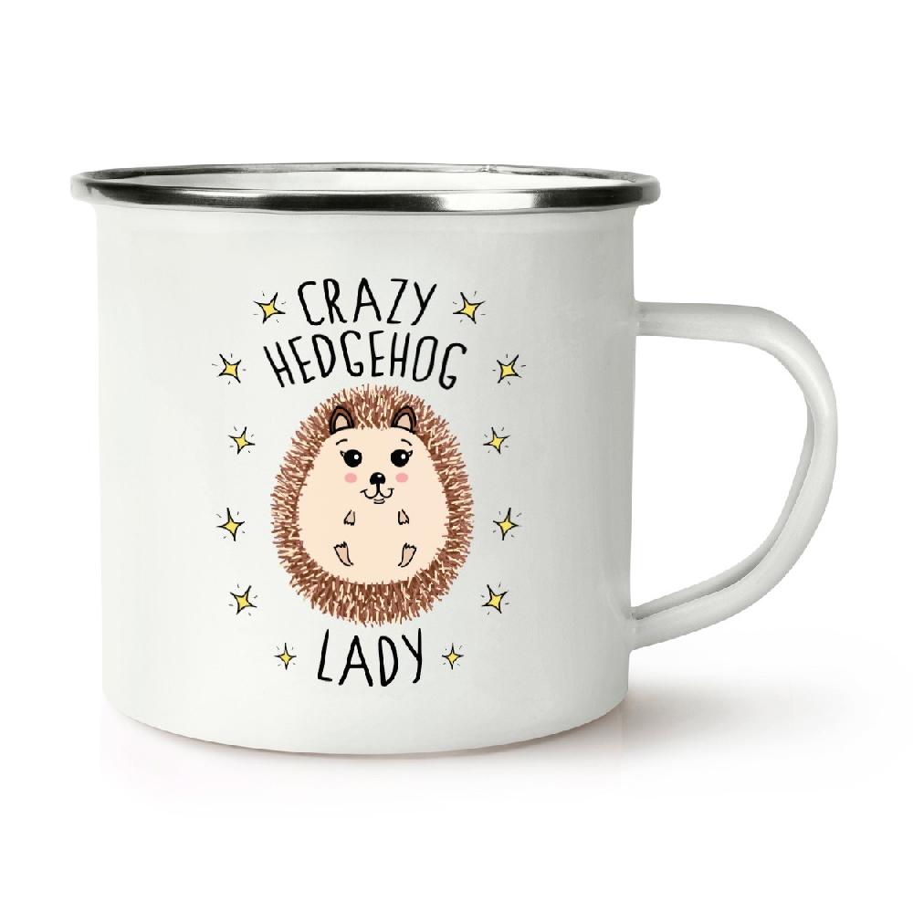 gift base Crazy Hedgehog Lady Retro Enamel Mug Cup