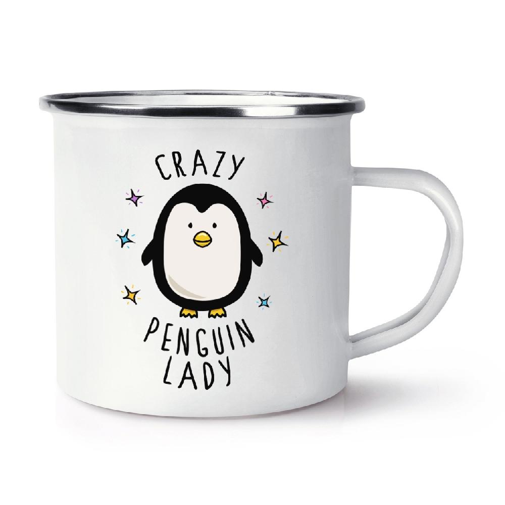 gift base Crazy Penguin Lady Retro Enamel Mug Cup