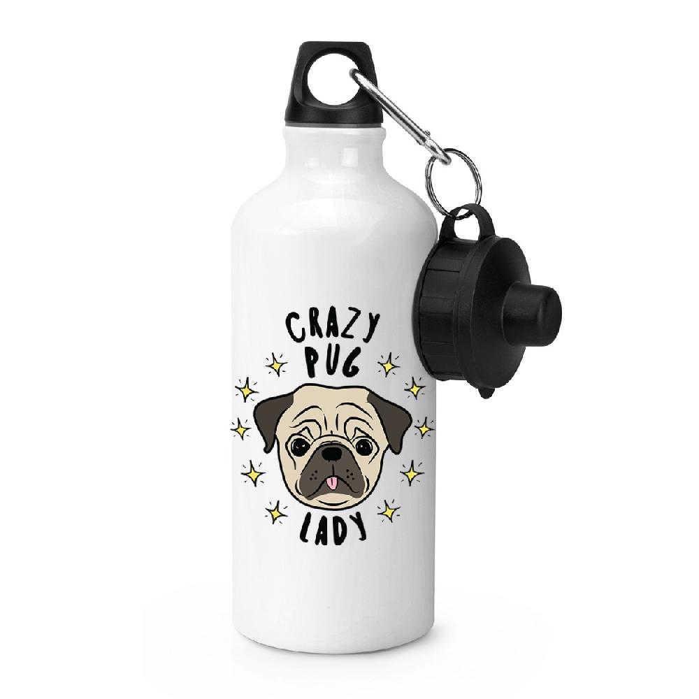 gift base Crazy Pug Lady Stars Sports Bottle