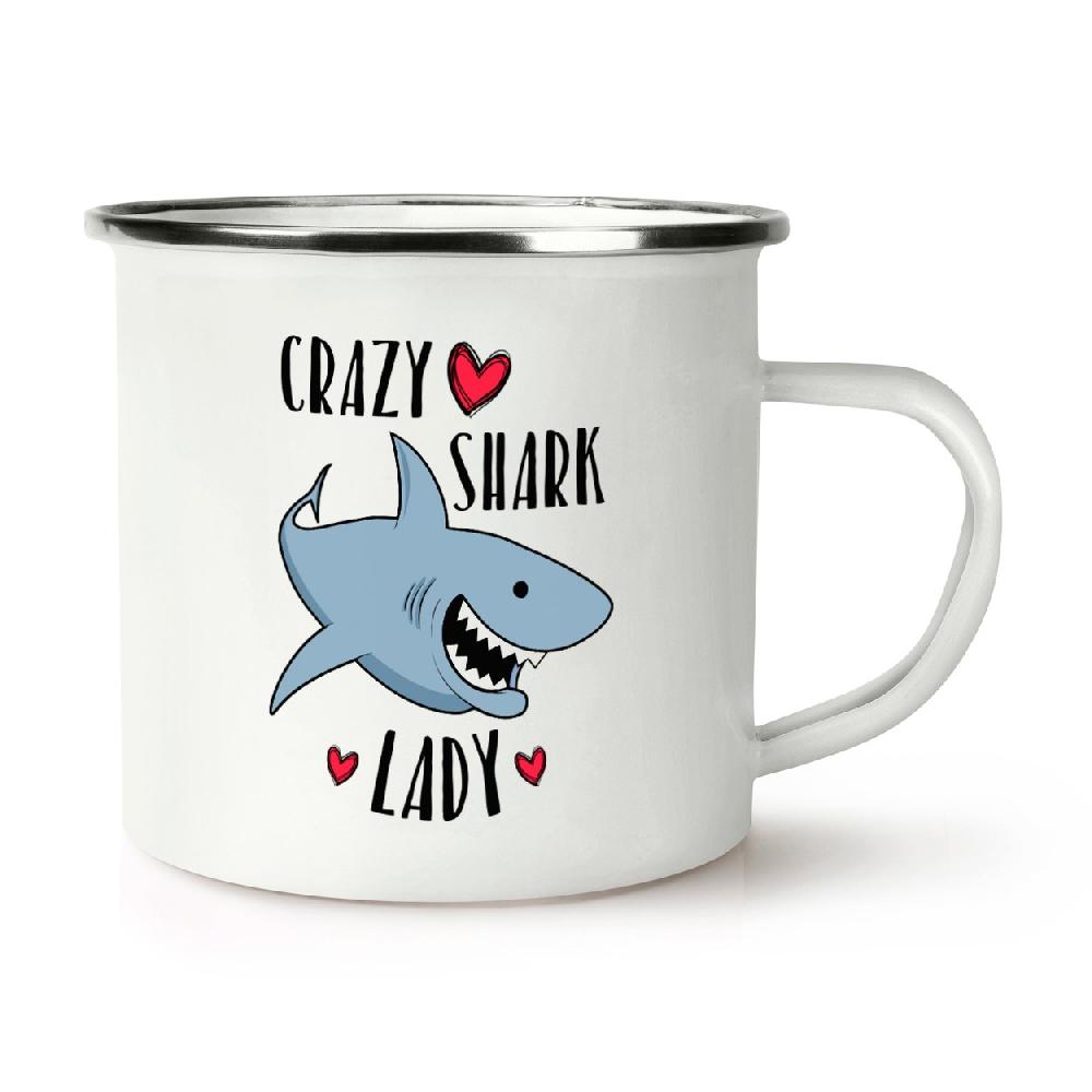 gift base Crazy Shark Lady Retro Enamel Mug Cup