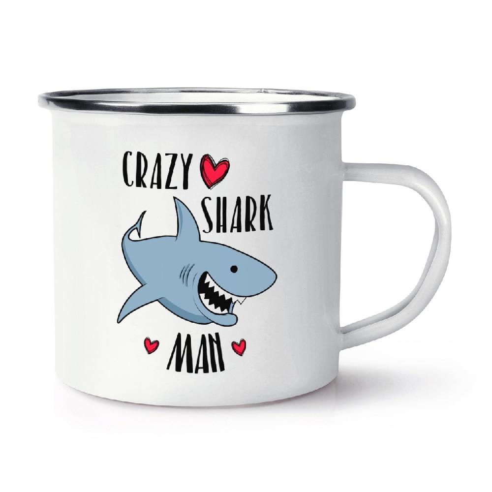 gift base Crazy Shark Man Retro Enamel Mug Cup