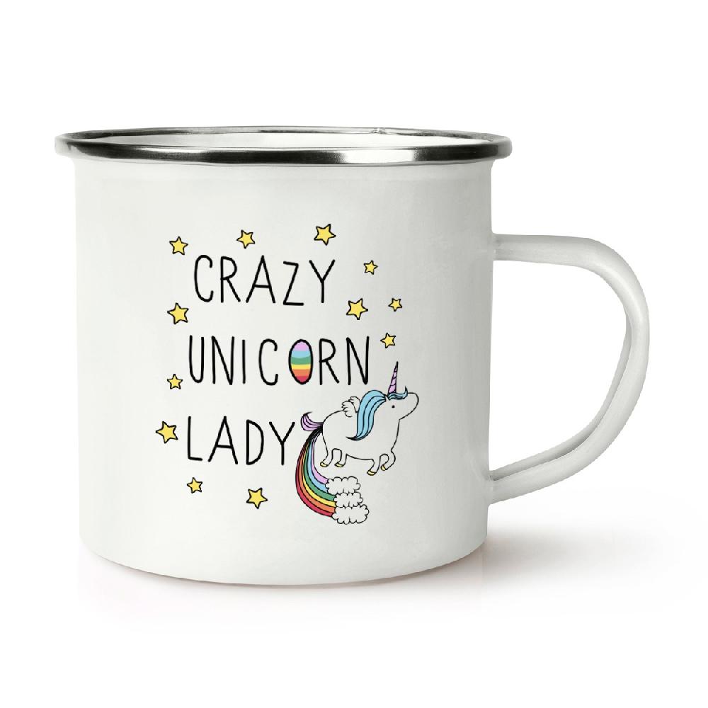 gift base Crazy Unicorn Lady Retro Enamel Mug Cup