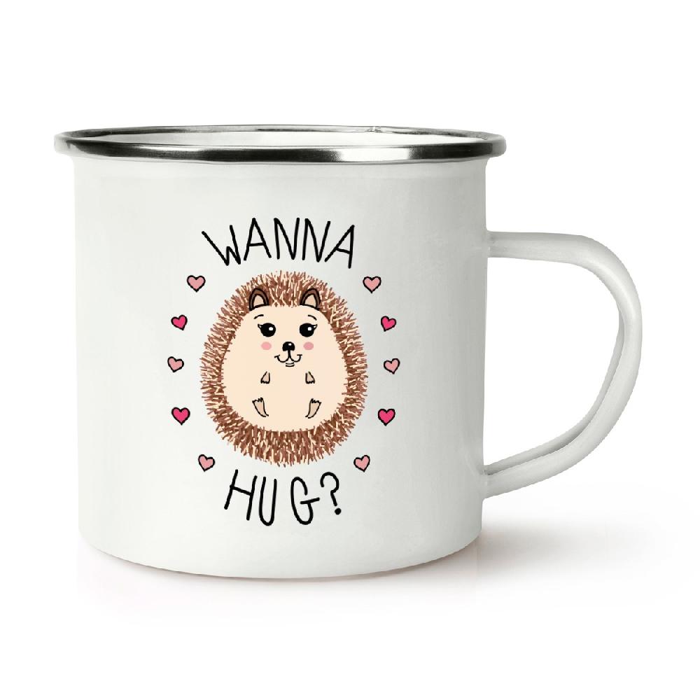 gift base Hedgehog Wanna Hug? Retro Enamel Mug Cup