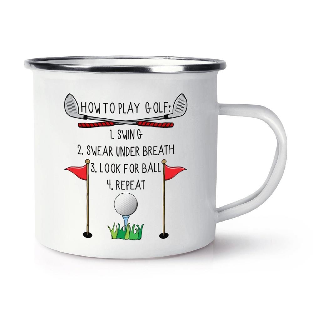 gift base How To Play Golf Retro Enamel Mug Cup