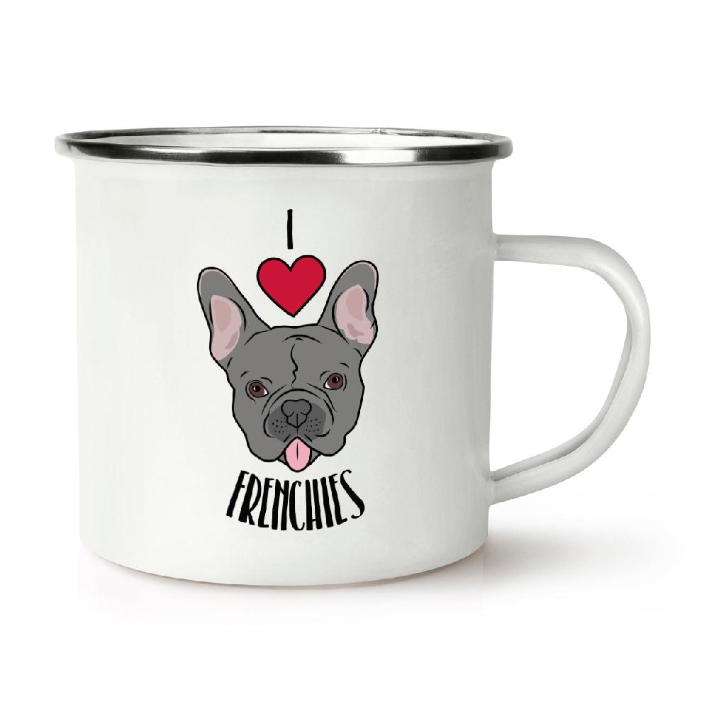 gift base I Love Frenchies Retro Enamel Mug Cup