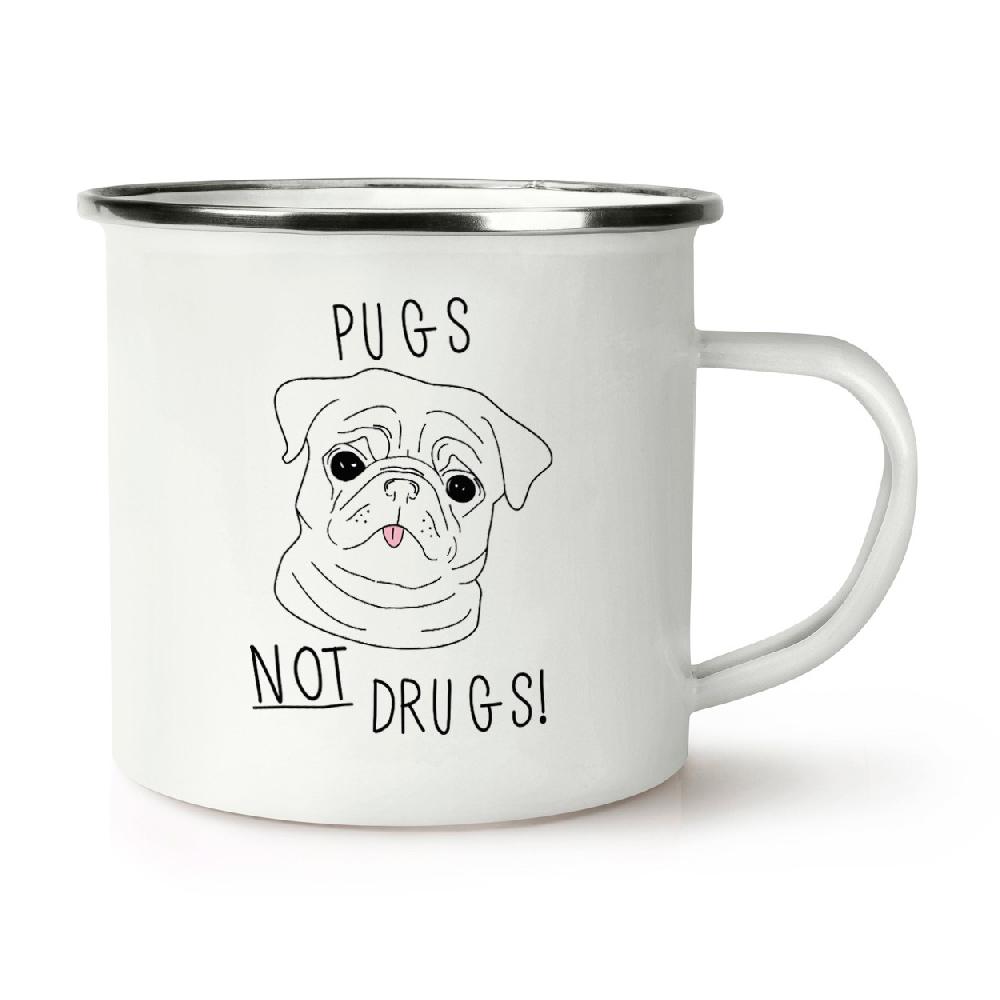 gift base Pugs Not Drugs Retro Enamel Mug Cup