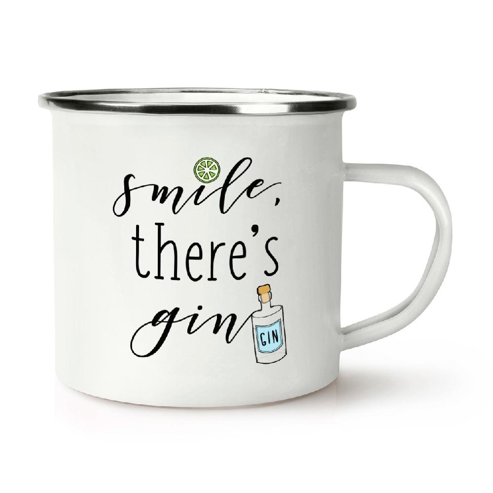 gift base Smile There's Gin Retro Enamel Mug Cup