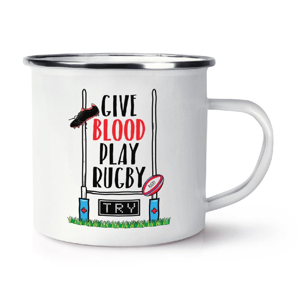 gift base Give Blood Play Rugby Retro Enamel Mug Cup