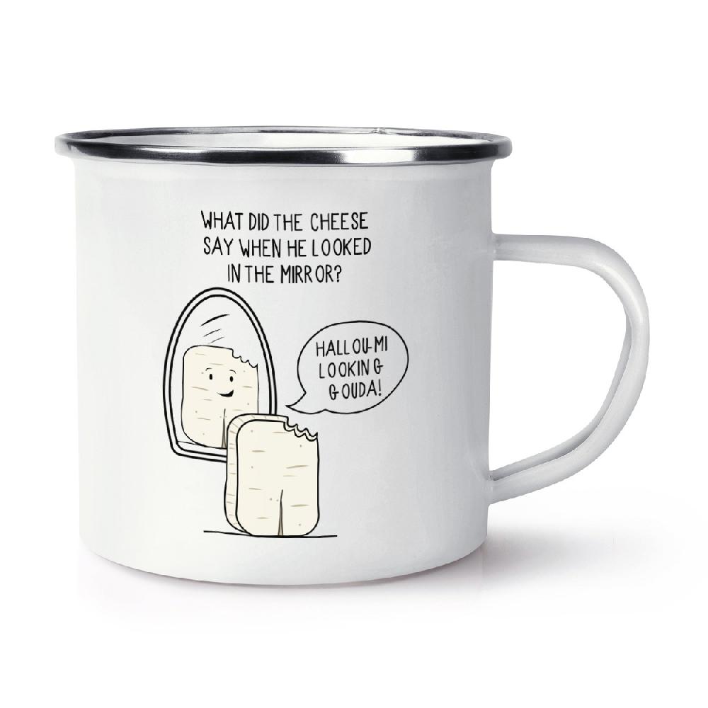 gift base Halloumi Looking Gouda Cheese Joke Retro Enamel Mug Cup