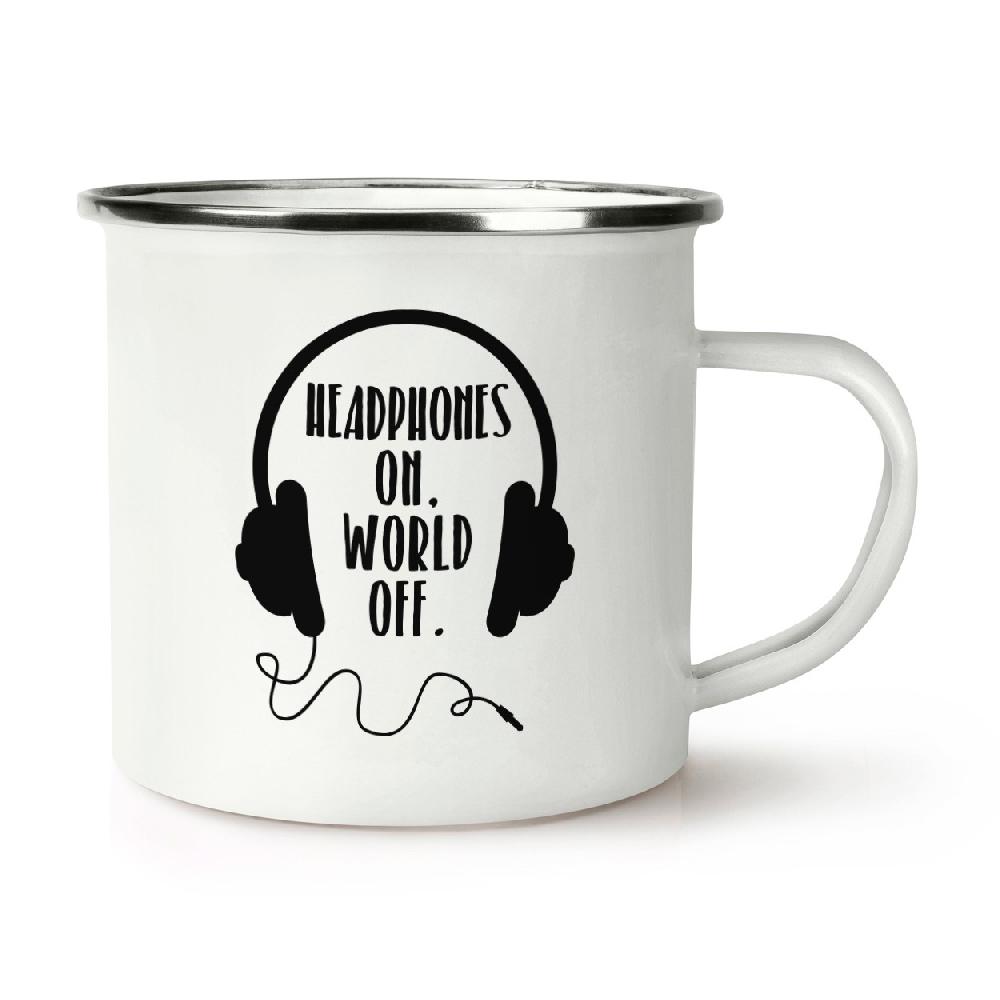 gift base Headphones On World Off Retro Enamel Mug Cup