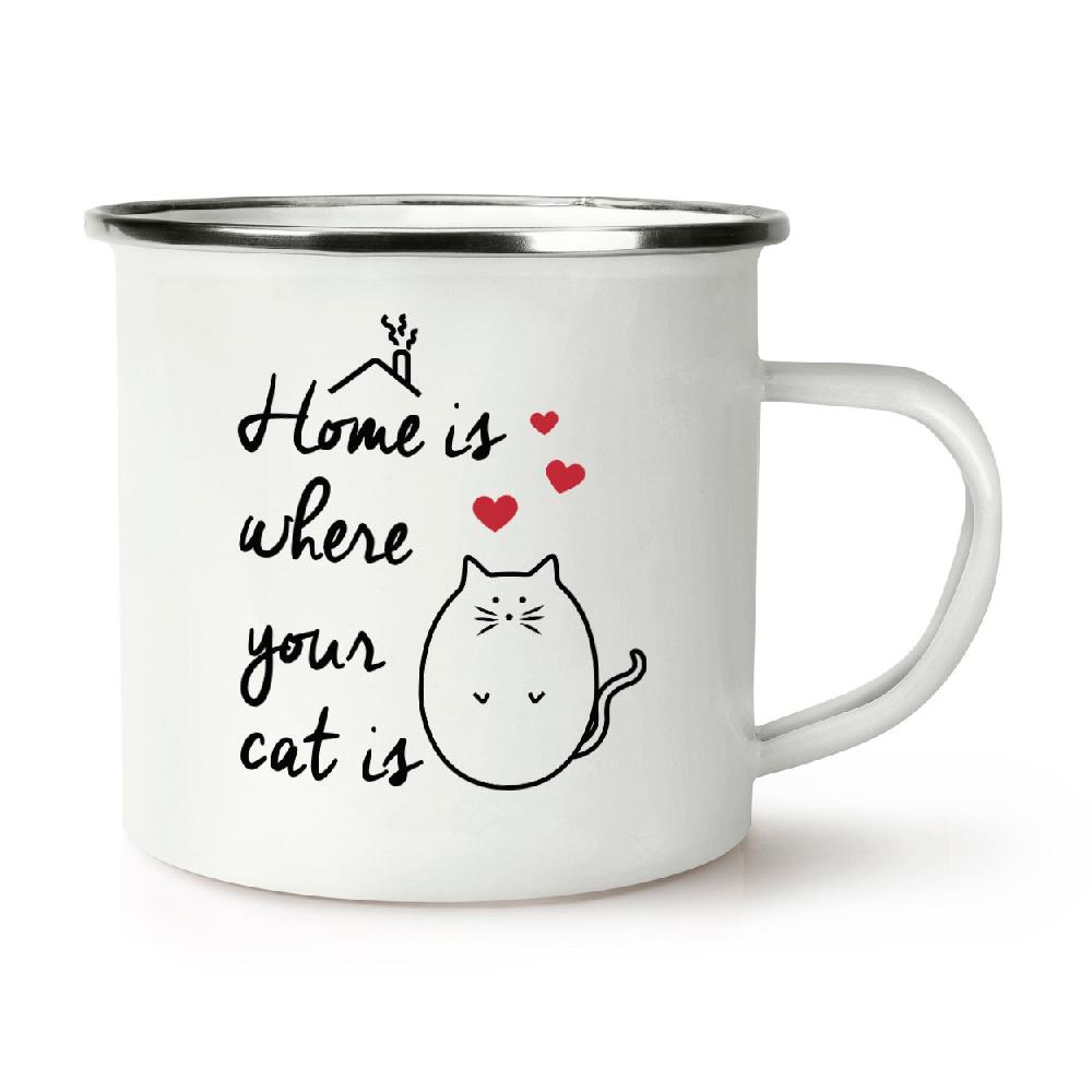 gift base Home Is Where Your Cat Is Retro Enamel Mug Cup