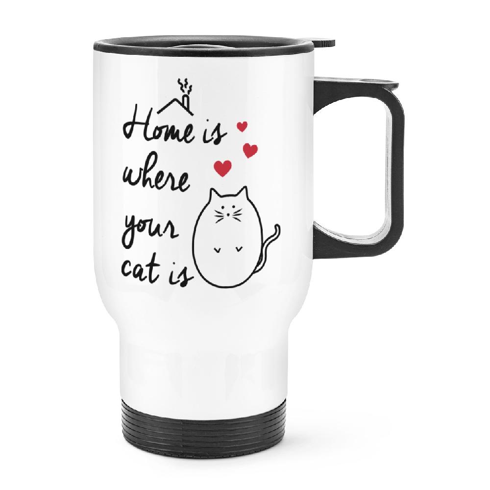 gift base Home Is Where Your Cat Is Travel Mug Cup With Handle
