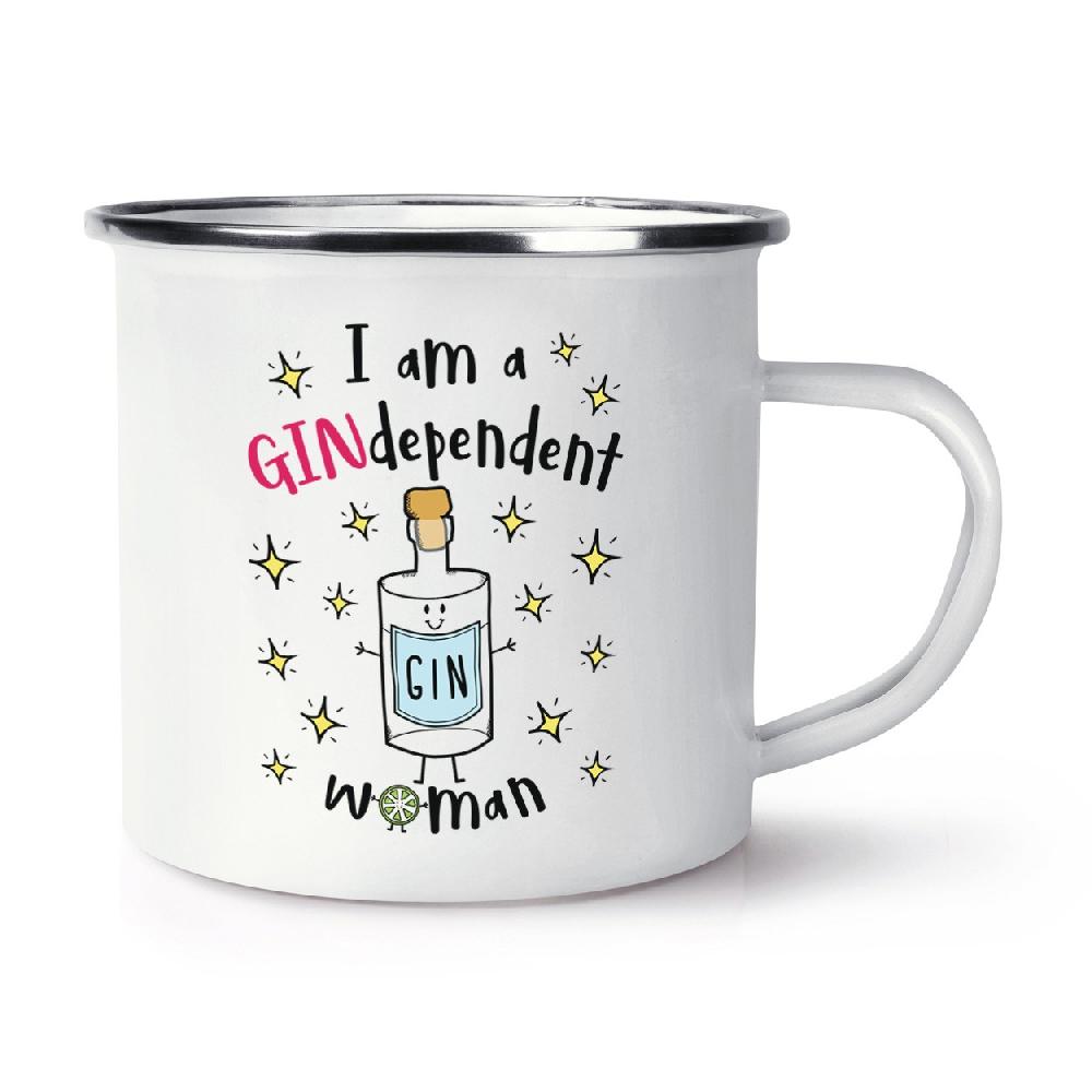 gift base I Am A Gindependent Woman Retro Enamel Mug Cup