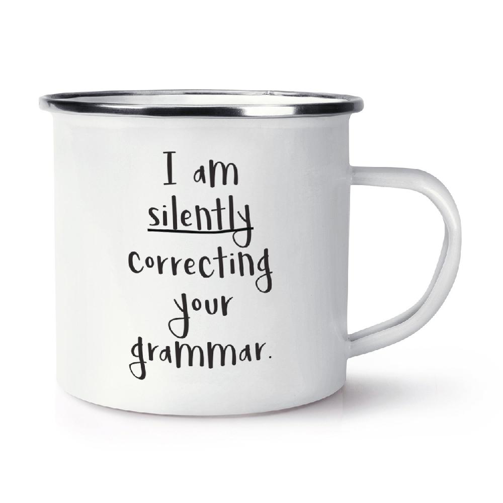 gift base I Am Silently Correcting Your Grammar Retro Enamel Mug Cup
