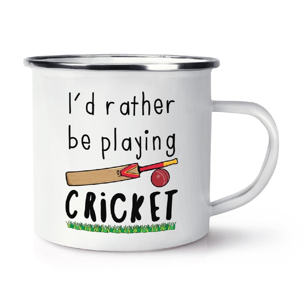 gift base I'd Rather Be Playing Cricket Retro Enamel Mug Cup