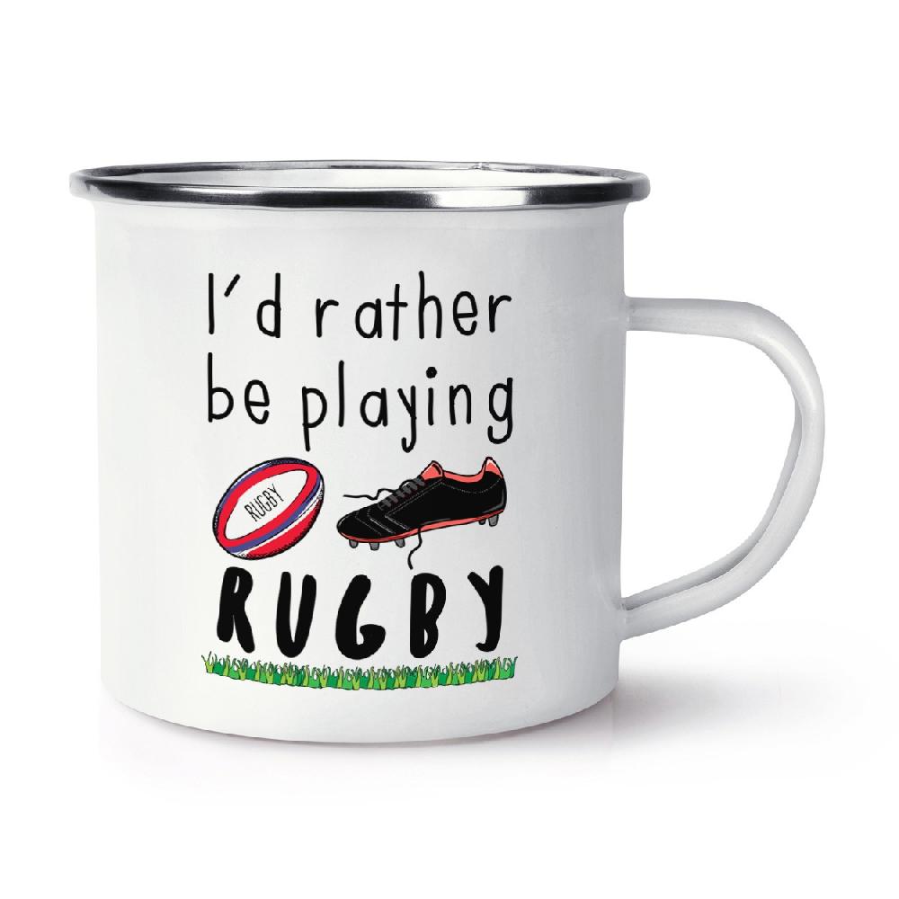 gift base I'd Rather Be Playing Rugby Retro Enamel Mug Cup