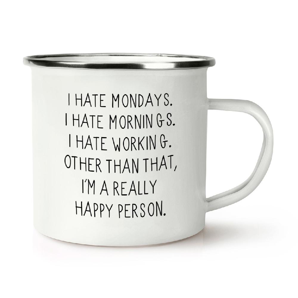 gift base I Hate Mondays And Mornings Retro Enamel Mug Cup