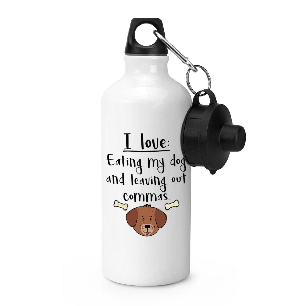 gift base I Love Eating My Dog And Leaving Out Commas Sports Bottle