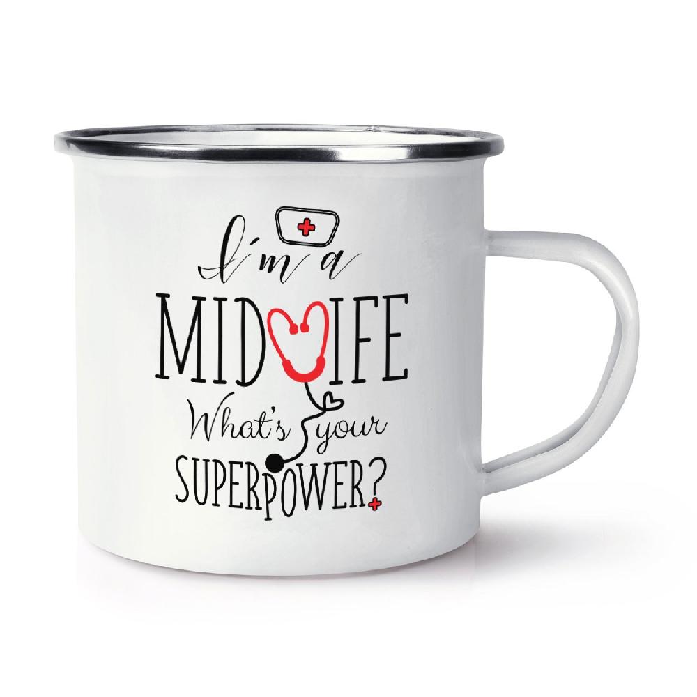 gift base I'm A Midwife What's Your Superpower Retro Enamel Mug Cup