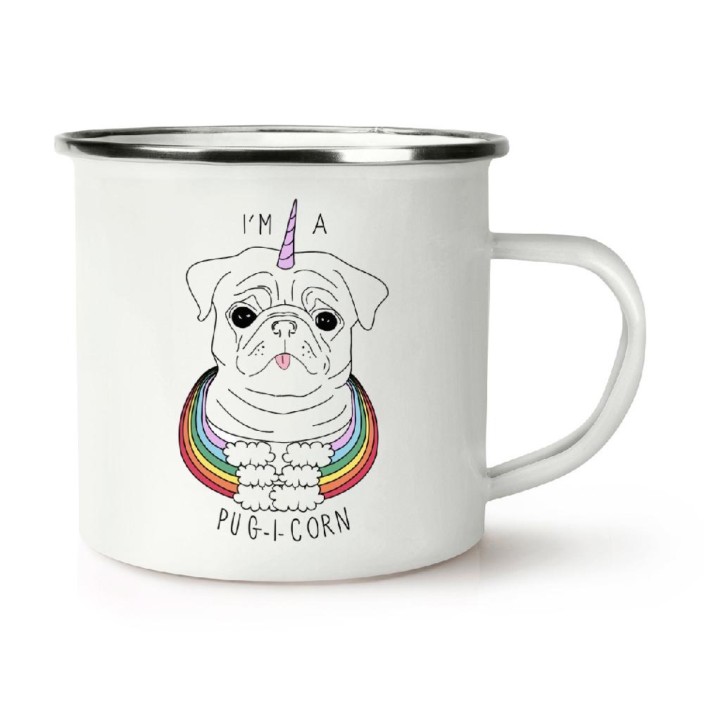 gift base I'm A Pugicorn Rainbow Retro Enamel Mug Cup