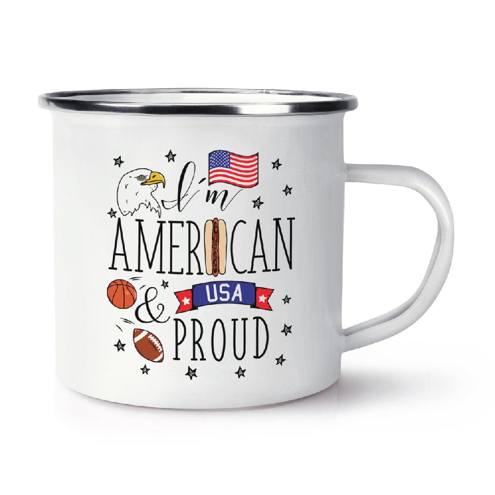 gift base I'm American And Proud Retro Enamel Mug Cup
