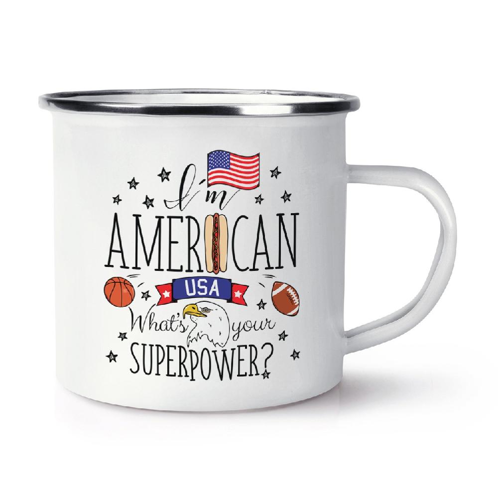 gift base I'm American What's Your Superpower Retro Enamel Mug Cup