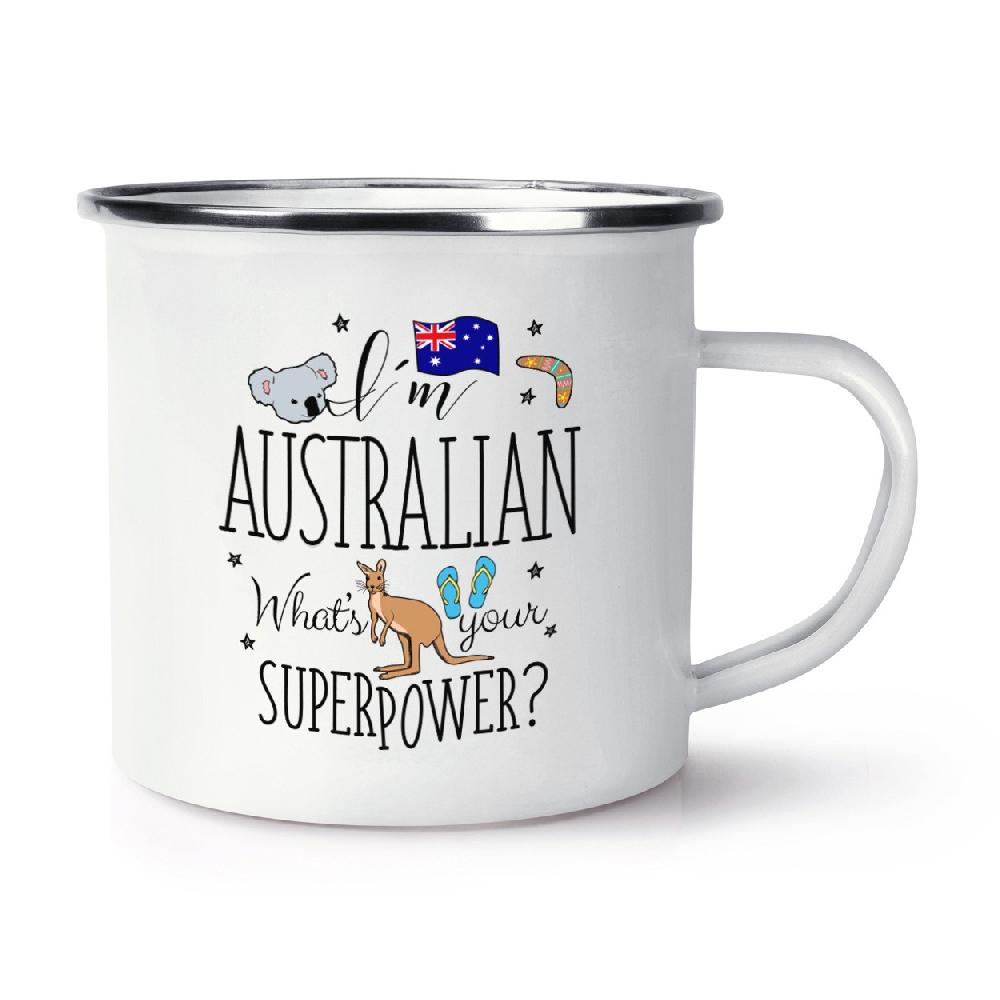 gift base I'm Australian What's Your Superpower Retro Enamel Mug Cup