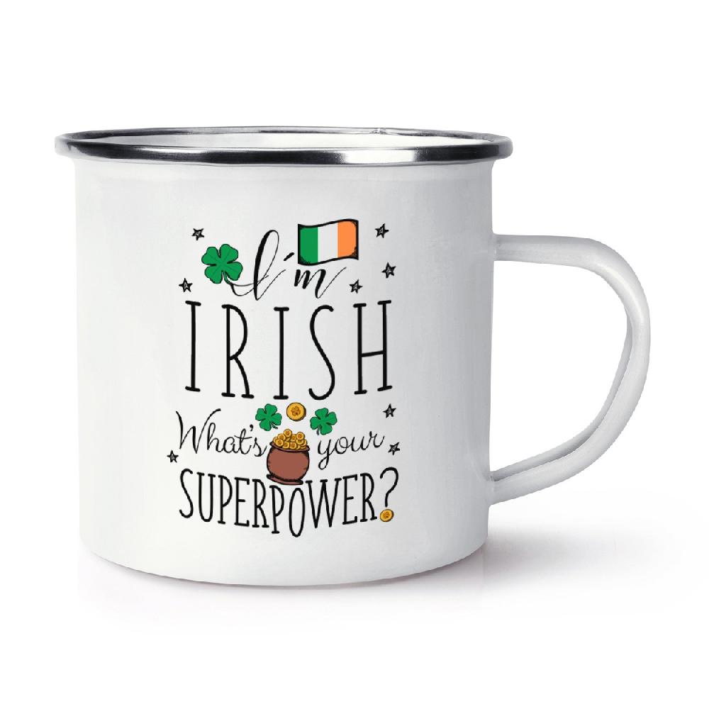 gift base I'm Irish What's Your Superpower Flag Retro Enamel Mug Cup