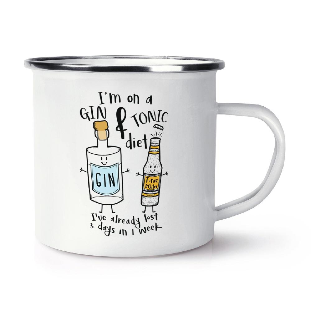 gift base I'm On A Gin And Tonic Diet Retro Enamel Mug Cup