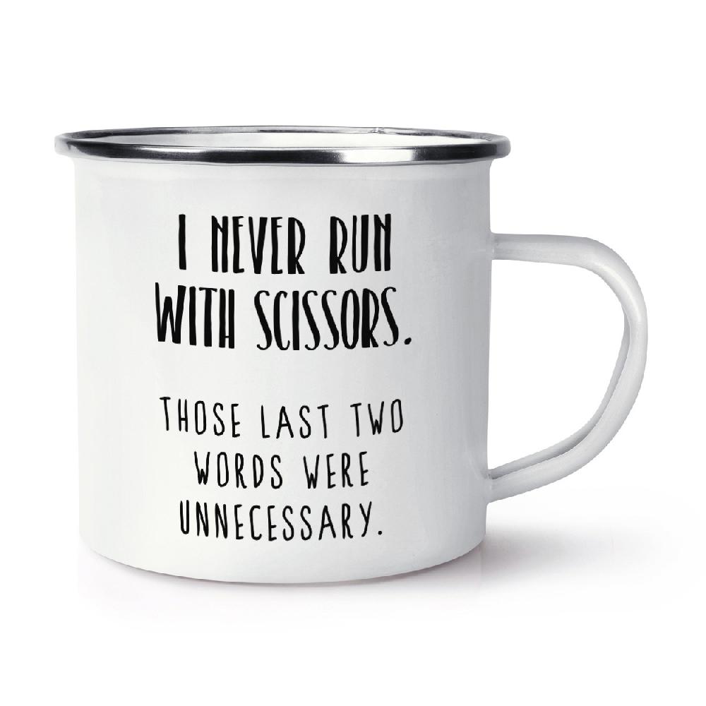 gift base I Never Run With Scissors Retro Enamel Mug Cup