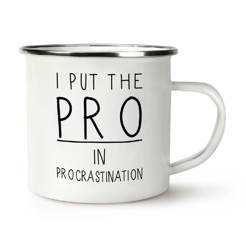 gift base I Put The Pro In Procrastination Retro Enamel Mug Cup