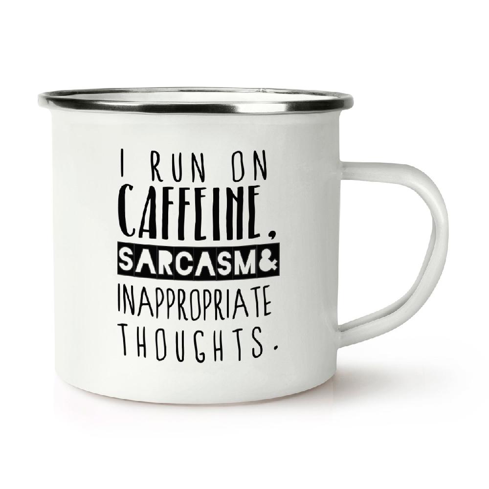 gift base I Run On Caffeine Sarcasm Inappropriate Thoughts Retro Enamel Mug Cup