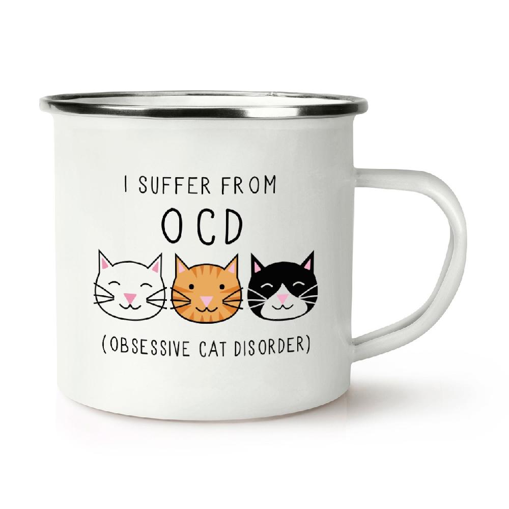 gift base I Suffer From Obsessive Cat Disorder OCD Retro Enamel Mug Cup